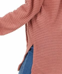 First Love Dusty Rose Stretchy Waffle Knit Hooded Long Sleeve Top