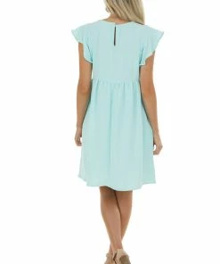 143 Story Mint Flutter Sleeve Babydoll Short Dress