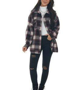 143 Story Mahogany Plaid Soft Button Up Shirt Jacket 36 143 Story Mahogany Plaid Soft Button Up Shirt Jacket