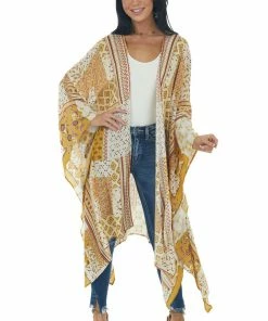 Easel Amber Abstract Multicolor Loose Flowy Kimono Tops