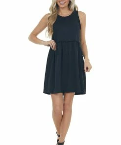 Entro Black Circle Texture Babydoll Knit Dress Dresses