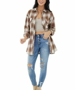 Vine & Love Dark Sepia And Vanilla Plaid Flannel Top Tops 15 Vine & Love Dark Sepia And Vanilla Plaid Flannel Top Tops