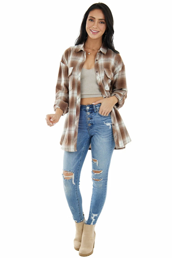 Vine & Love Dark Sepia And Vanilla Plaid Flannel Top Tops 8 Vine & Love Dark Sepia And Vanilla Plaid Flannel Top Tops