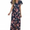 ROKOKO Navy Floral Print Wrap Maxi Dress With Tie Dresses