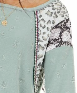 BiBi Sage Distressed Knit Top With Leopard And Snake Print 33 BiBi Sage Distressed Knit Top With Leopard And Snake Print