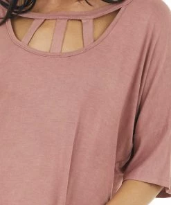 Vanilla Bay Tops Light Marsala Half Sleeve Knit Top With Chest Cut Outs