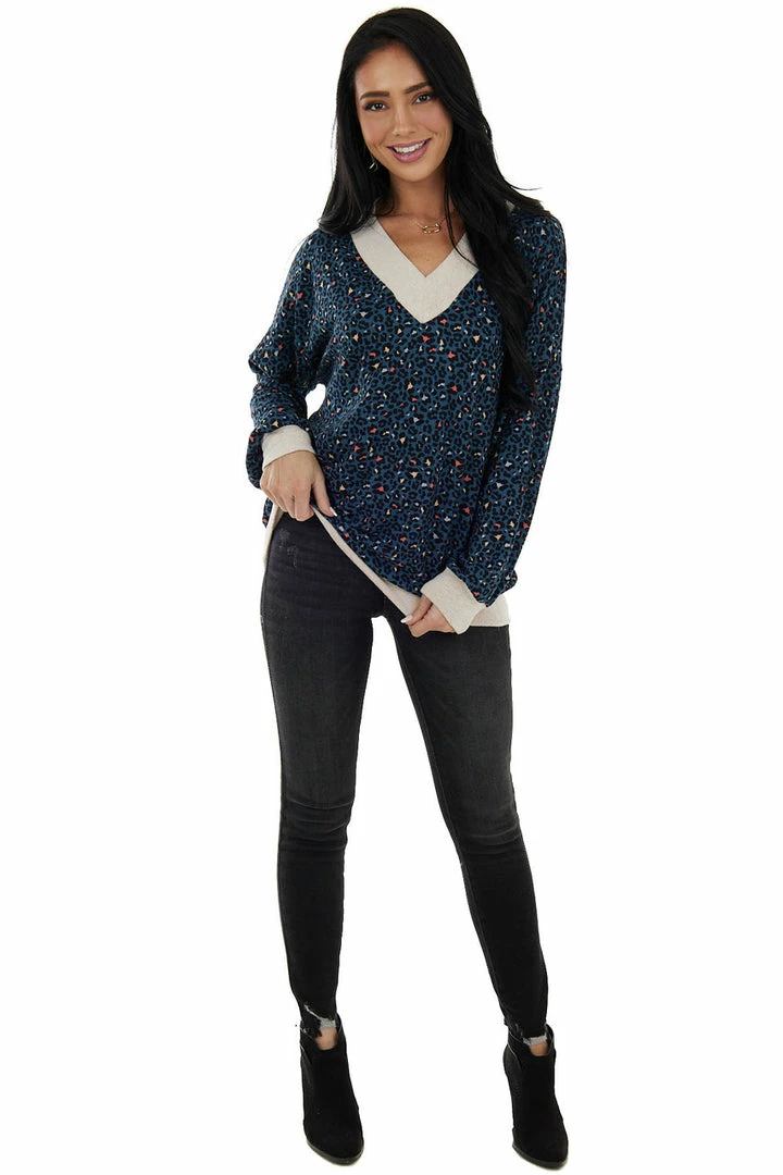 Lovely Melody Tops Deep Teal Leopard Print V Neck Tunic Top 12 Lovely Melody Tops Deep Teal Leopard Print V Neck Tunic Top