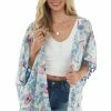 Jodifl Tops Dusty Blue Floral Chiffon Open Front Kimono