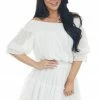 Bluivy Ivory Off The Shoulder Swiss Dot Short Dress
