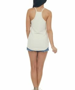 ANGIE Tank Tops Champagne Racerback Wide Ribbed Knit Tank Top 14 ANGIE Tank Tops Champagne Racerback Wide Ribbed Knit Tank Top