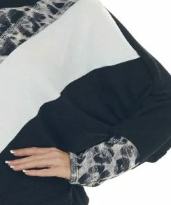 BiBi Tops Black Leopard Colorblock Long Dolman Sleeve Top