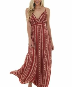 ANGIE Light Rosewood Printed Sleeveless Maxi Dress Dresses