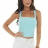 Peach Love Tops Turquoise Ribbed Knit Tank Top With Side Ties