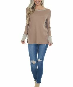 BiBi Latte And Oatmeal Contrast Thermal Knit Top