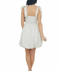 Entro Dresses Terracotta Ditsy Floral Bubble Hem Mini Dress