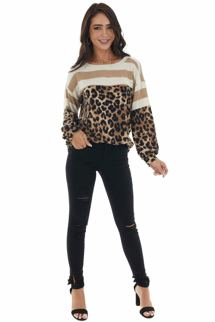 Hailey & Co Tops Latte Colorblock Long Puff Sleeve Knit Top 14 Hailey & Co Tops Latte Colorblock Long Puff Sleeve Knit Top