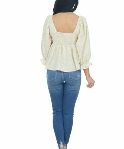 Entro Tops Lemon And Cream Ditsy Floral Peasant Top