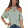 143 Story Sage Cold Shoulder Blouse With Criss Cross Halter Neck