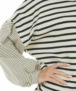 Hayden Tops Beige And Black Striped Bubble Sleeve Knit Top 16 Hayden Tops Beige And Black Striped Bubble Sleeve Knit Top