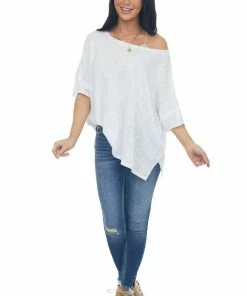 Charlotte Avery Tops Melange Off White Short Dolman Sleeve Knit Top