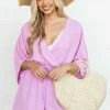 143 Story Orchid 3-4 Kimono Sleeve Romper With Elastic Waistline