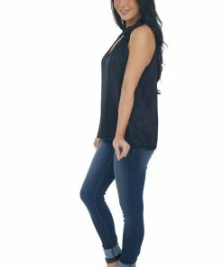 NAKED ZEBRA Black Abstract Print Satin Halter Neck Blouse