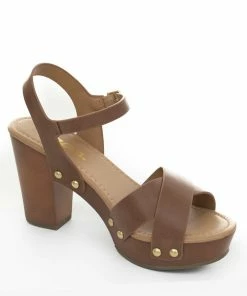 FORTUNE DYNAMIC Shoes Coffee Studded Block Heels With Ankle Strap