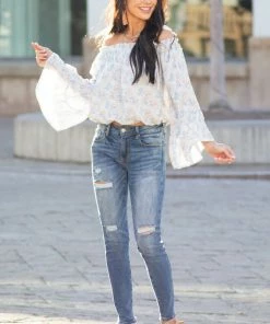 Special A Bottoms Medium Wash Mid Rise Skinny Jean With Light Distressing