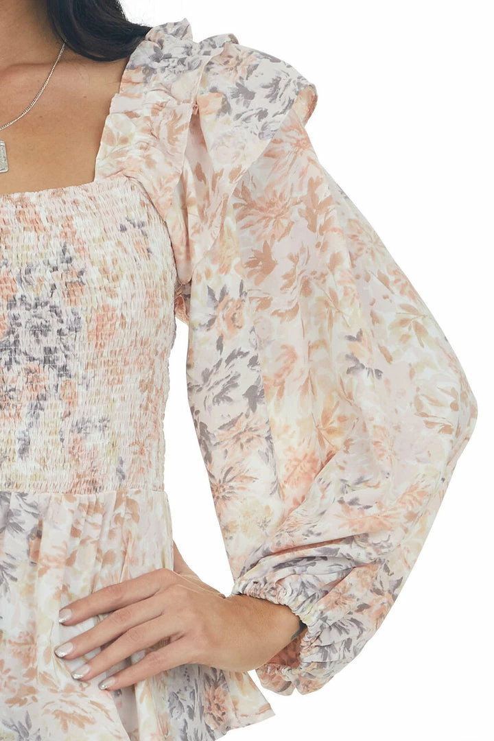 Entro Apricot Floral Long Sleeve Smocked Blouse Tops 13 Entro Apricot Floral Long Sleeve Smocked Blouse Tops