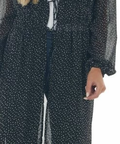 FSL APPAREL Tops Black And Cream Spotted Long Sleeve Kimono 11 FSL APPAREL Tops Black And Cream Spotted Long Sleeve Kimono