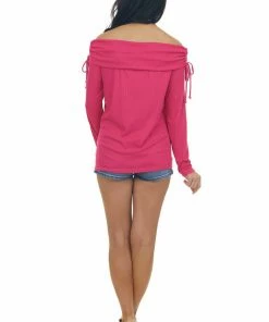 BiBi Raspberry Folded Off The Shoulder Ribbed Top 18 BiBi Raspberry Folded Off The Shoulder Ribbed Top