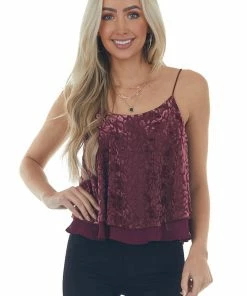 She + Sky Wine Velvet Leopard Print Sleeveless Top