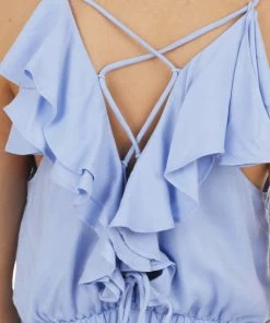 Do + Be Tops Periwinkle Sleeveless Surplice Blouse With Open Lace Up Back