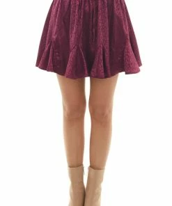 143 Story Wine Red Leopard Print Flounce Hem Mini Skirt