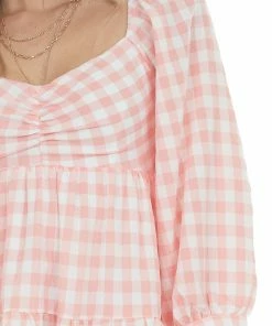 Entro Dresses Neon Punch Gingham Babydoll Tiered Short Dress