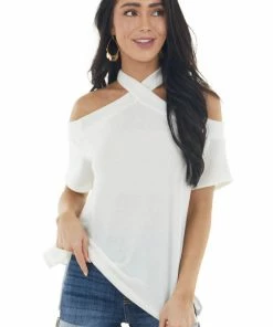 143 Story Ivory Criss Cross Neck Cold Shoulder Short Sleeve Knit Top 26 143 Story Ivory Criss Cross Neck Cold Shoulder Short Sleeve Knit Top