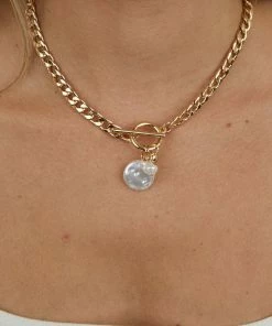 Fame Accessories Gold Toggle Chain Pearlescent Charm Necklace