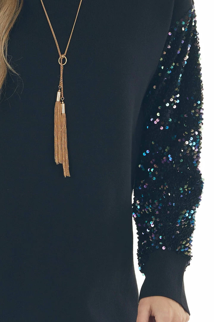 Lush Clothing Black Long Sequin Sleeve Knit Sweater Dress Dresses 17 Lush Clothing Black Long Sequin Sleeve Knit Sweater Dress Dresses