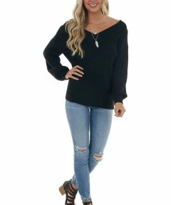 Staccato Tops Black Wide V Neck Long Sleeve Sweater