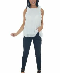 1 Funky White Pleated Blouse With Ruffle Straps