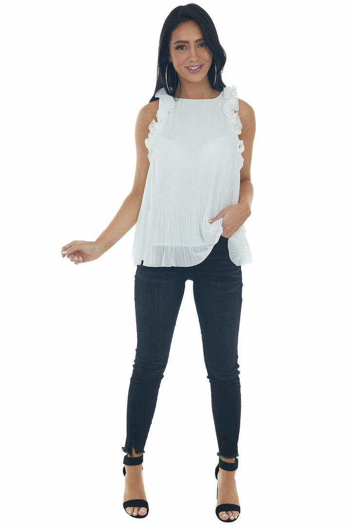 1 Funky White Pleated Blouse With Ruffle Straps 4 1 Funky White Pleated Blouse With Ruffle Straps