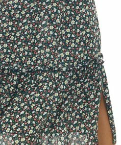 Miss Sparkling Black Floral Bubble Sleeve Midi Dress Dresses