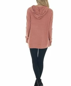 ANGIE Heathered Coral Kangaroo Pouch Knit Hoodie 28 ANGIE Heathered Coral Kangaroo Pouch Knit Hoodie