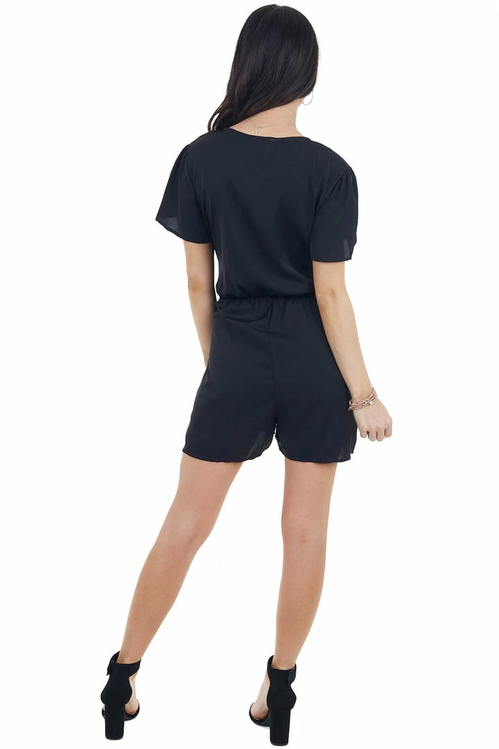 EPretty Black V Neckline Short Sleeve Romper With Front Tie Detail Dresses 17 EPretty Black V Neckline Short Sleeve Romper With Front Tie Detail Dresses