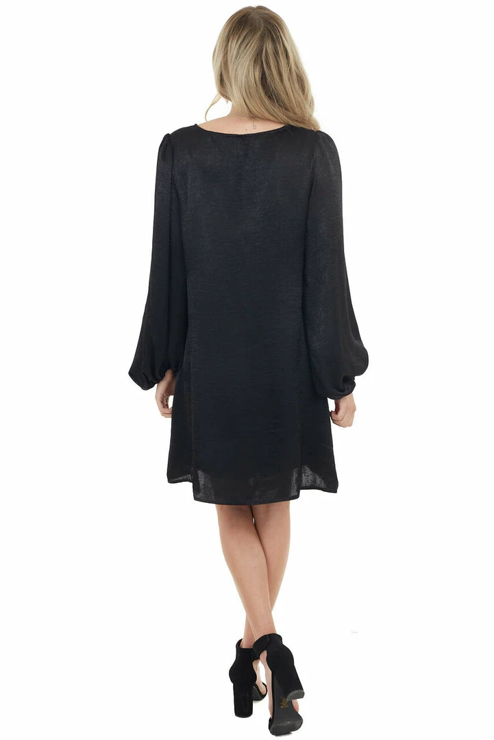 Caramela Black Satin Relaxed Fit Dress With Long Bubble Sleeves Dresses 15 Caramela Black Satin Relaxed Fit Dress With Long Bubble Sleeves Dresses