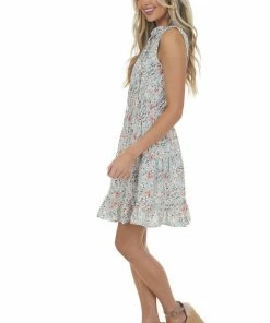 Hailey & Co Dresses Arctic Blue Floral Ruffle Tiered Short Dress 25 Hailey & Co Dresses Arctic Blue Floral Ruffle Tiered Short Dress