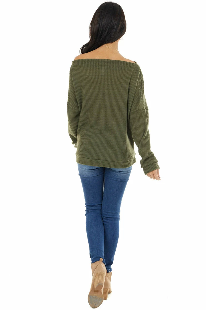 CY Fashion Olive Off Shoulder Waffle Knit Top With Zipper Detail Tops 17 CY Fashion Olive Off Shoulder Waffle Knit Top With Zipper Detail Tops