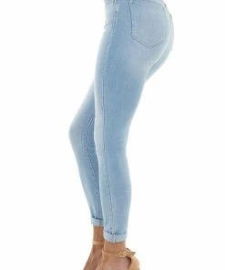 Cello Jeans Bottoms Light Wash Denim Mid Rise Jeans With Rolled Cuffs