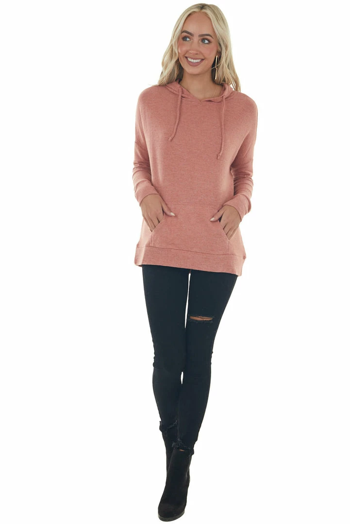 ANGIE Heathered Coral Kangaroo Pouch Knit Hoodie 16 ANGIE Heathered Coral Kangaroo Pouch Knit Hoodie