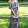Celeste Design Navy Floral Print Ruffle Overlay Maxi Dress Dresses